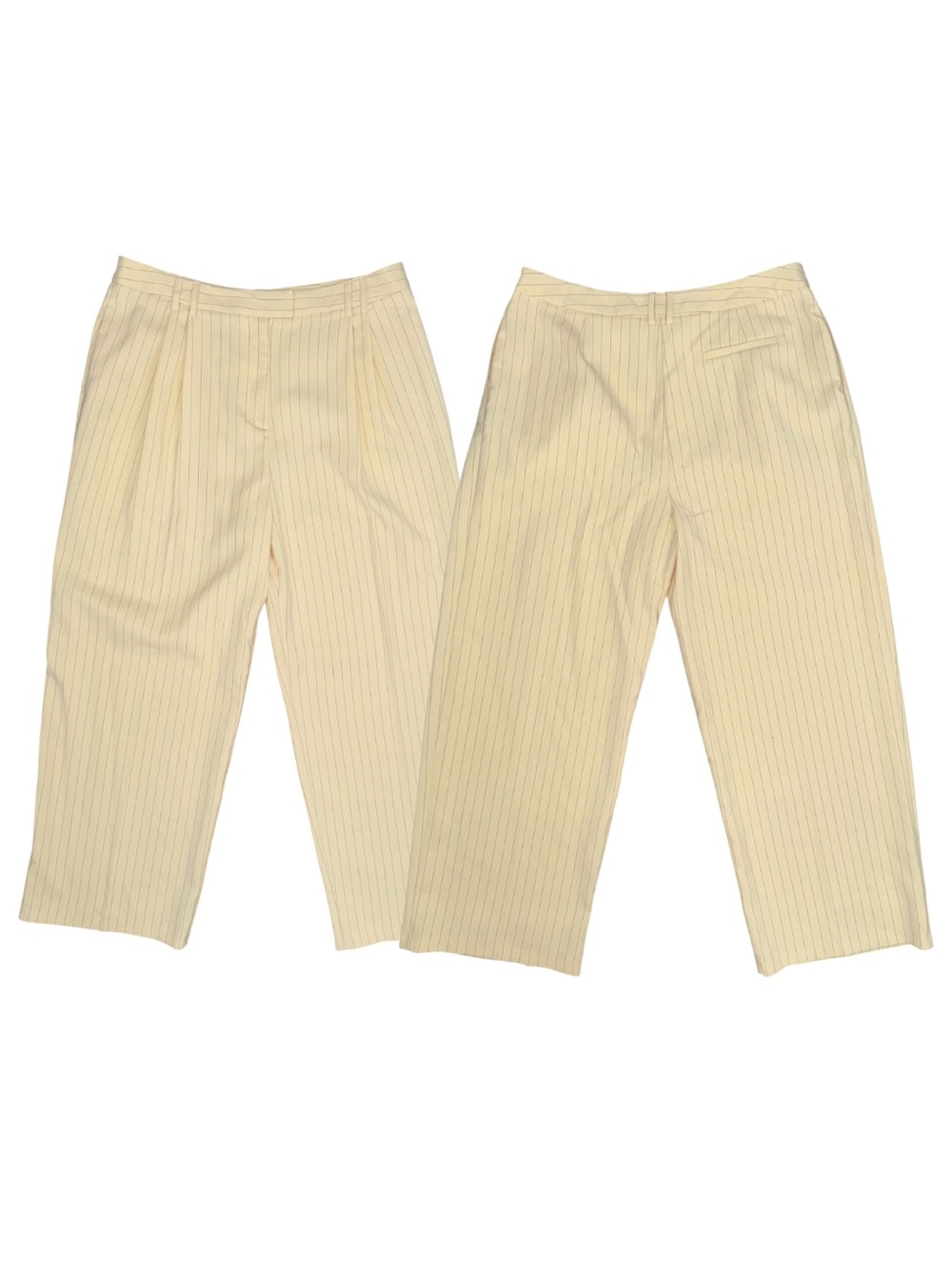 Wide Leg Pinstripe Trousers in Cream